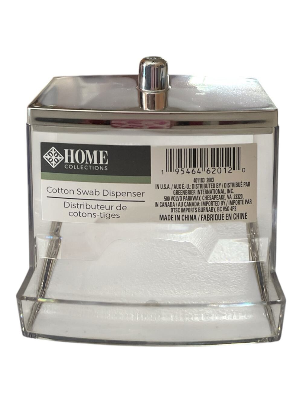 NWT Home Collections Cotton Swab Dispenser